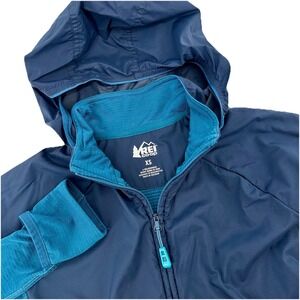 REI Co-op Womens XS Hybrid Polartec Power Grid Fleece Hooded Jacket Navy Teal